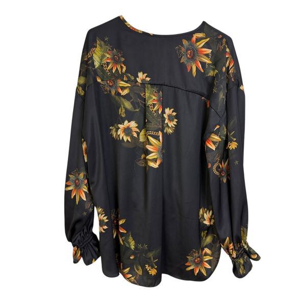 All Saints Black Floral Penny Avifauna Top Womens US 10 Long Sleeve Shirt Blouse - Picture 2 of 11